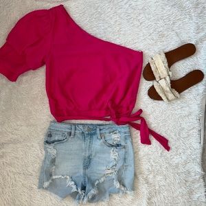 Lily Rain- one shoulder blouse In Magenta color size M